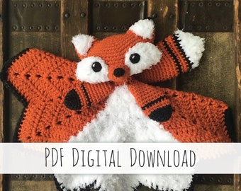 Sunny the Fox Lovey crochet pattern - fuzzy version - PDF Instant Download