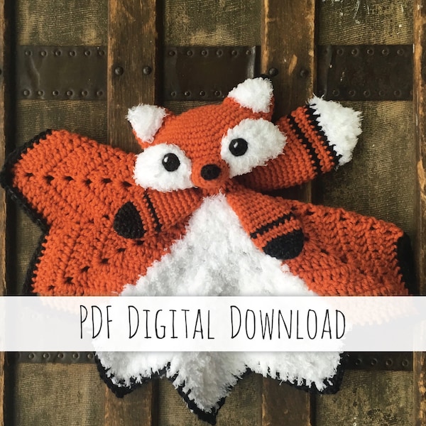 Sunny the Fox Lovey crochet pattern - fuzzy version - PDF Instant Download