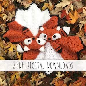 Sunny & Acorn the Fox Lovey crochet patterns - bundle standard and fuzzy version - PDF Instant Downloads