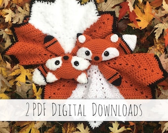 Sunny & Acorn the Fox Lovey crochet patterns - bundle standard and fuzzy version - PDF Instant Downloads