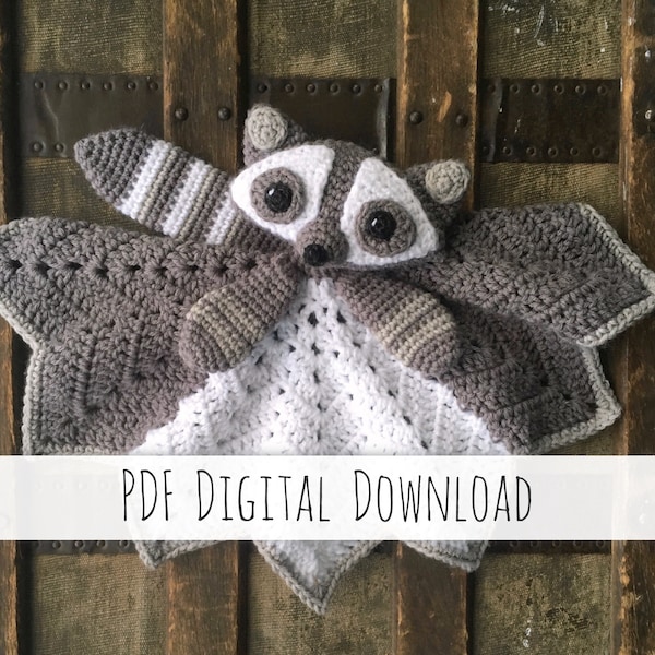Twig the Raccoon Lovey crochet pattern - standard version - PDF Instant Download