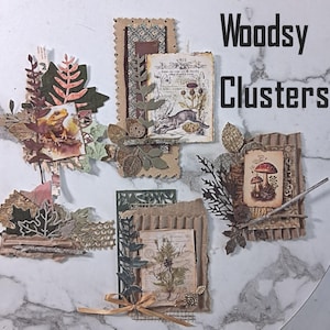 Bosque, Floresta, Diário de Junk, Álbum de recortes, Conjunto de 5 cartões, Feito à mão, único