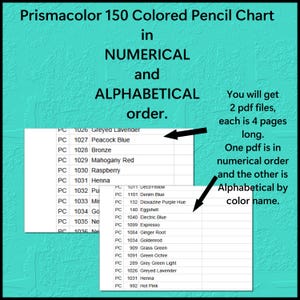 Prismacolors 150 Colored Pencils in both Numerical and Alphabetical Order, with spots to swatch and blend! PDF printable download