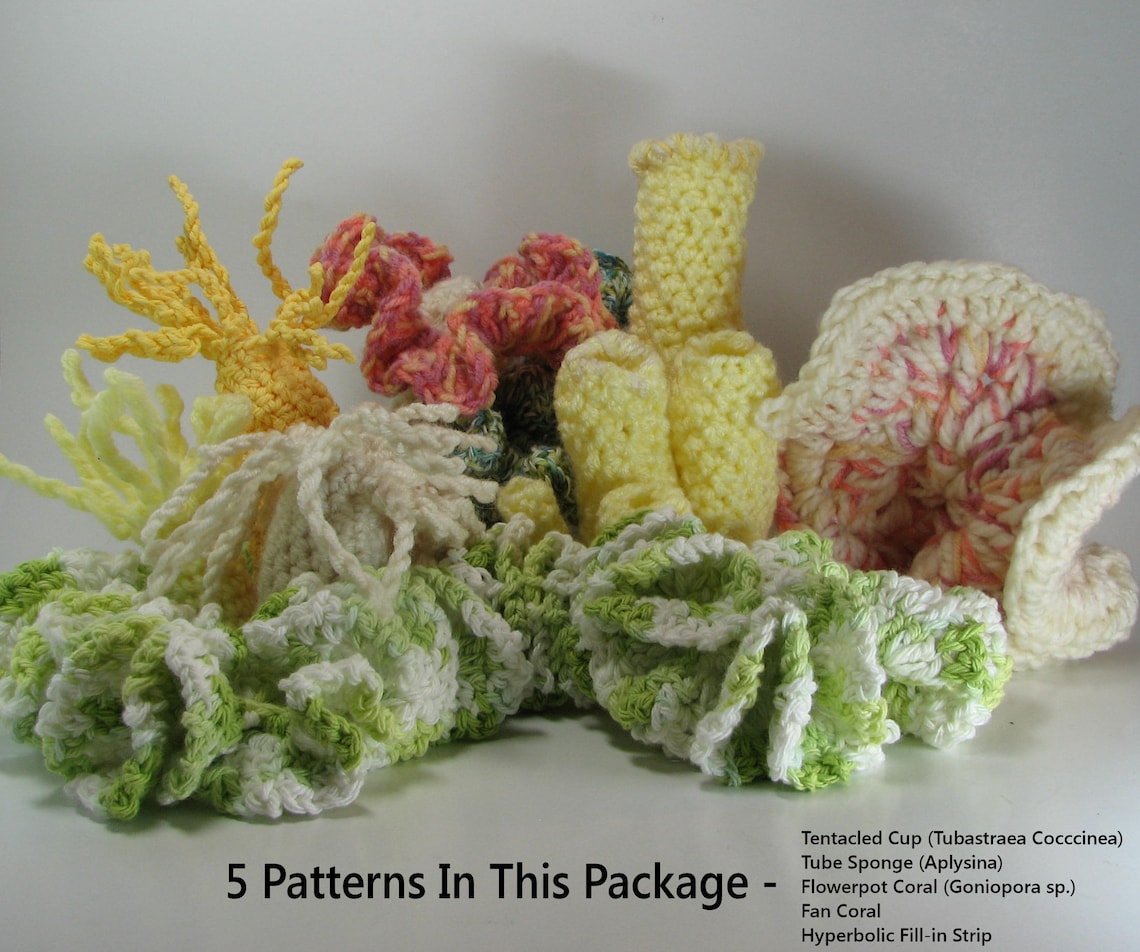 5 Coral Reef Crochet Patterns Amigurumi Hyperbolic All for One Etsy