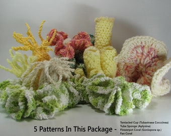 5 Coral Reef Crochet Patterns Amigurumi Hyperbolic All for one price!