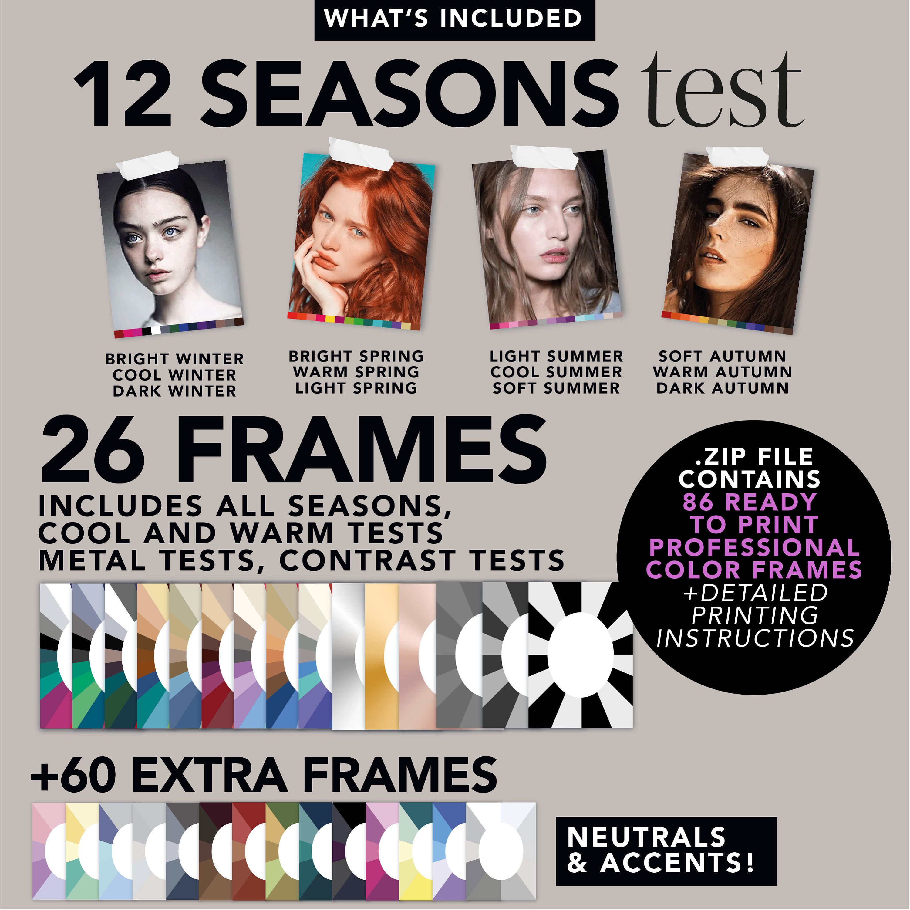 Color Analysis Kit Printable Frames Seasonal Color Analysis Frames