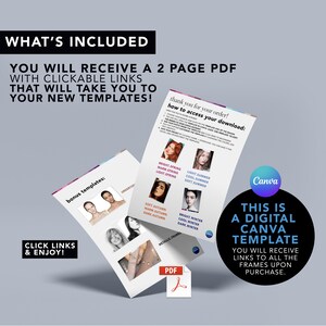 May include: A two-page PDF document with clickable links to Canva templates for colour palettes. The document includes a variety of colour palettes, including bright spring, warm spring, light spring, light summer, cool summer, soft summer, soft autumn, warm autumn, dark autumn, bright winter, cool winter, and dark winter. The document also includes metallic frames. The document is labelled "This is a Digital Canva Template" and "You will receive links to all the frames upon purchase."