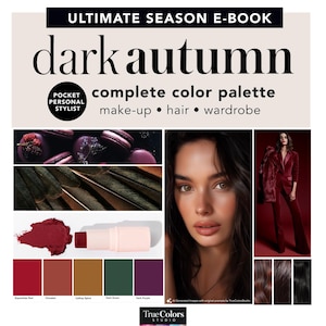 Analyse des couleurs de la saison d'automne foncé Guide de l'automne profond Palette de maquillage Idées de garde-robe de couleur de cheveux Échantillons de couleur Styliste personnel Ebook