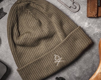 Überleben Icon Beanie | fashion, Modern, outdoors, winter, warmth, gifts, groomsman gifts, nature beanie, backpacking.