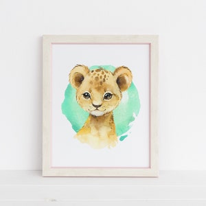 Hermoso Cuadro con León para Ambientar el Dormitorio de tu Bebe o Safari Baby Shower, Pintura de Acuarela, Descargable Inmediatamente!