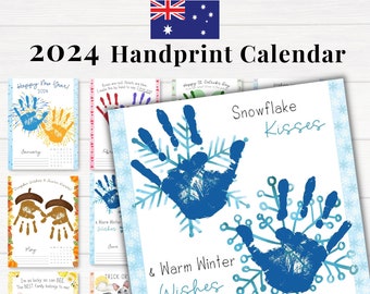 2024 Handprint Calendar for Australia, Kids Wall Calendar Printable with Holidays, Christmas Gift for Grandparents