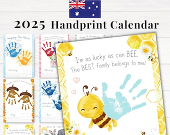 2025 Australia Handprint Calendar for Kids, Full Year Printable Wall Calendar with Holidays, Preschool Project, Daycare Gift for Parents