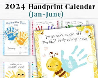 6 Month 2024 Handprint Calendar for Kids, Gift for Dad or Grandpa Office, Printable Handprint Art, 6 Month Planner January to June