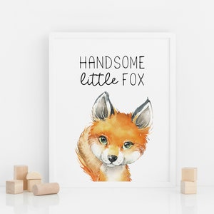 Fox Woodland Decor Boy, Watercolor Nursery Animal Print, Fox Printable Art, Handsome Little Fox, Minimalist Baby Print