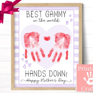 Presente personalizado para o dia das mães Gammy, cartão de coração personalizado para a avó dos netos, artesanato com impressão manual para bebês