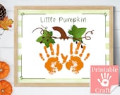 Little Pumpkin Fall DIY Craft, Baby Footprint or Kids Handprint Personalized Daycare Printable