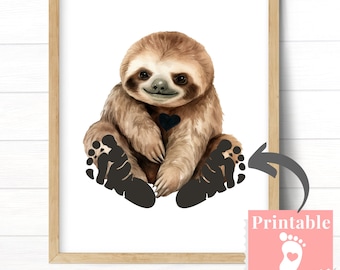 Cute Sloth Footprint Art for Babies, Unique Personalized Baby Shower Gift for Jungle Nursery, Custom Wall Art for Baby Room, Minimal Print