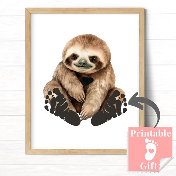 Cute Sloth Footprint Art for Babies, Unique Personalized Baby Shower Gift for Jungle Nursery, Custom Wall Art for Baby Room, Minimal Print