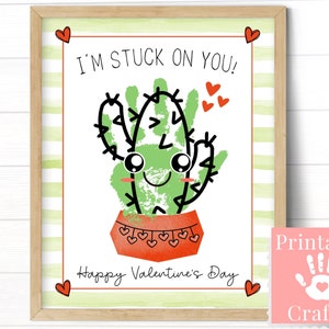 Carte d'empreinte de la main de la Saint-Valentin pour les enfants, artisanat de cactus, cadeau personnalisé de la Saint-Valentin, collé sur vous