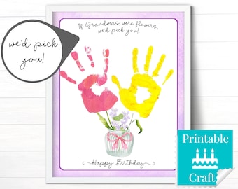 Grandma Birthday Gift from 2 Grandkids, Personalized Handprint Craft, If Grandmas were flowers we'd pick you!