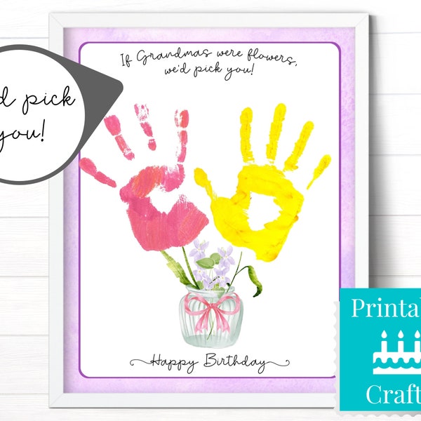 Grandma Birthday Gift from 2 Grandkids, Personalized Handprint Craft, If Grandmas were flowers we'd pick you!