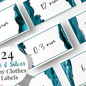 Baby Drawer Labels, Dresser Organization for Nursery, Printable Clothing Size Dividers by Month and Season, Blue Agate