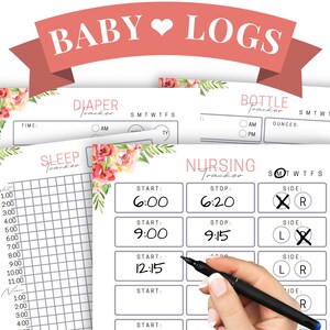 Fogli stampabili per agenda neo mamme, set di 4 stampe, rilevatori per bambini per l'allattamento al seno, biberon, registro del sonno e pannolini