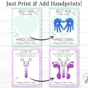 Before and after handprints have been added. Best mom in the world hands down handprint craft. I love you from the bottom of my heart to the tips of my toes butterfly footprint craft.