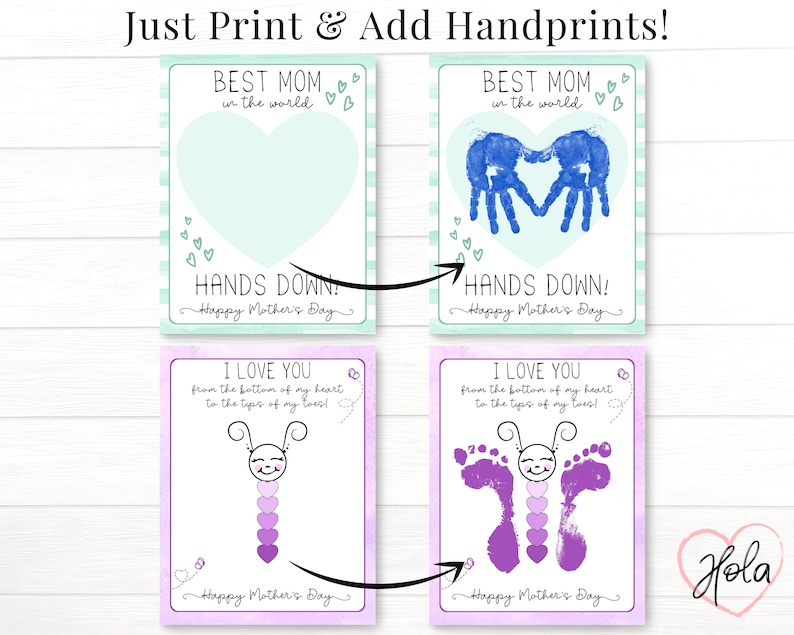 Before and after handprints have been added. Best mom in the world hands down handprint craft. I love you from the bottom of my heart to the tips of my toes butterfly footprint craft.