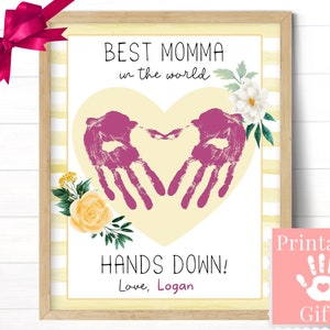 Best Momma in the World Hands Down, Handprint Craft for Kids, Mothers Day Birthday Gift for Mom or Grandma