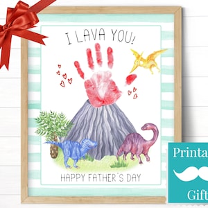 Artisanat de dinosaure pour tout-petits de la fête des pères, I Lava You Volcano Handprint Art, modèle de cartes imprimables et activités pour les enfants de la garderie PreK