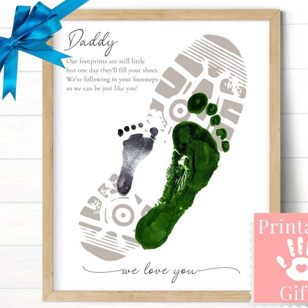 2 Kids Gift for Daddy, Footprint Art Craft, Poem Print Card, Happy Fathers Day, Happy Birthday