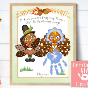 Thanksgiving Pilgrim Craft for Preschool, Printable Kids Art, Handprint Mayflower April Showers Joke