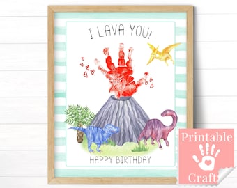 Dinosaur Birthday Gift from Kids, Printable Handprint Lava You Card from Son Nephew Grandson Toddler