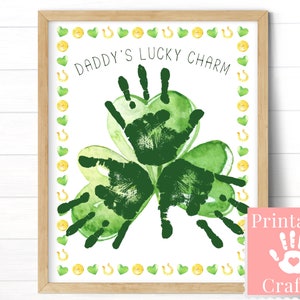 Papa Lucky Charm Card, St Patrick Handprint Art for Dad, Clover Card from Son Daughter, Toddler Printable Craft Activity