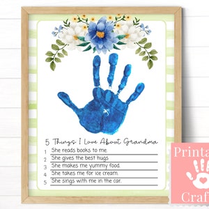 Gründe, warum ich Oma liebe, Vorlage, Muttertagsgeschenk für Oma, personalisiertes Geburtstagsgeschenk von Enkelkinder, Handabdruck Kunstkarte
