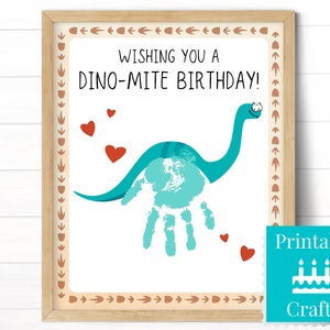 Carte d'anniversaire de dinosaure, cadeau d'anniversaire de Dino d'empreinte de main imprimable de fils neveu petit-fils, artisanat de peinture de bambin de bricolage