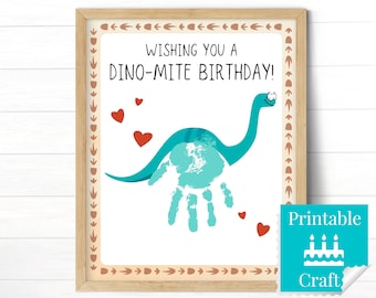 Dinosaur Birthday Card, Printable Handprint Dino Birthday Gift from Son Nephew Grandson, DIY Toddler Painting Craft