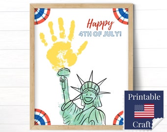 American Independence Day Craft for Kids, Statue Of Liberty Handprint Art, Summer Homeschool Toddler, July 4th Cards