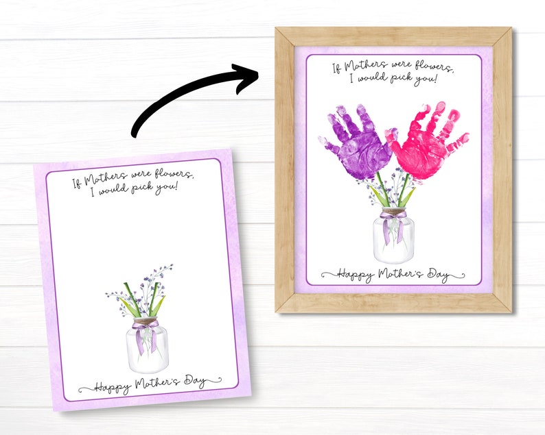 Mothers Day Crafts for Kids Printable, Preschool Gift for Mom, Handprint Flowers Bouquet, Card from Toddler, Fast Digital Download image 3