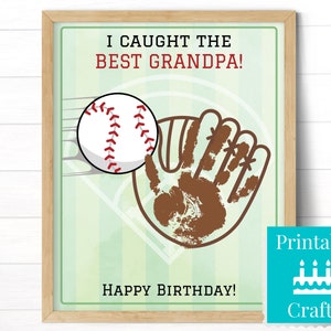 Grandpa Birthday Gift, Printable Birthday Card from Grandson to Grandpa, Personalized Baseball Handprint Craft, Toddler Art