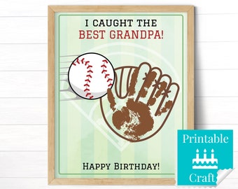 Grandpa Birthday Gift, Printable Birthday Card from Grandson to Grandpa, Personalized Baseball Handprint Craft, Toddler Art