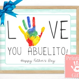 Regalo de Abuelo para el Día del Padre de parte de niños, Tarjeta imprimible con huella de mano para Abuelito, Te amo manualidad personalizada para niños pequeños, abuelo en español