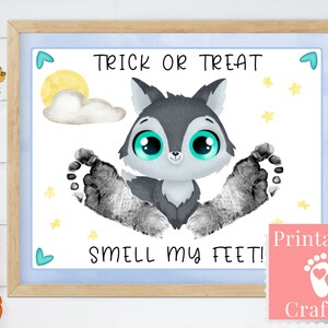 Halloween Fußabdruck Handwerk für Kleinkind, Baby Fuß Hola Sonnenschein Designs, Süßes oder Saures riechen meine Füße