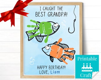 Fishing Birthday Card for Grandpa, Handprint Art Craft, Custom Birthday Gift from Grandson or Granddaughter, Printable Last Minute Gift