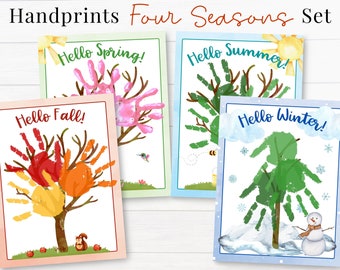 Four Seasons Handprint Trees, Preschool Lesson Printables, Hand Art Craft Activity for Kids Toddler Baby, Preschool Curriculum Themes