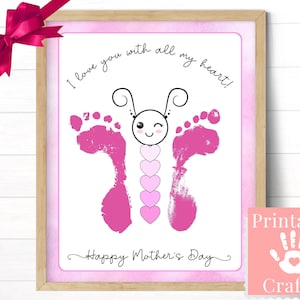 Moederdag knutselen voor kinderen, peuter voetafdruk cadeau, voorschoolse opvang vlinder ambacht, DIY handgemaakt cadeau voor moeder, Instant Download