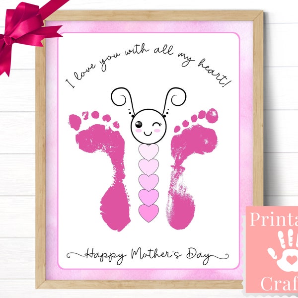 Mother’s Day Crafts For Kids, Toddler Footprint Gift, Preschool Daycare Butterfly Craft, DIY Handmade Present for Mom, Instant Download