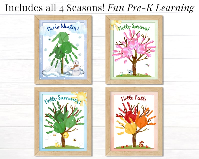 Four Seasons Handprint Trees, Preschool Lesson Printables, Hand Art ...
