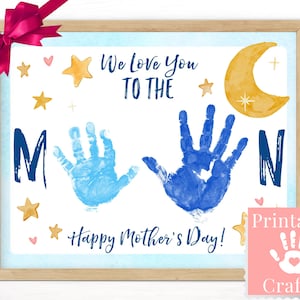 Te amamos hasta la luna, tarjeta del Día de la Madre imprimible, regalo personalizado de 2 niños, arte con huellas de manos, regalo fácil y rápido de último minuto del esposo